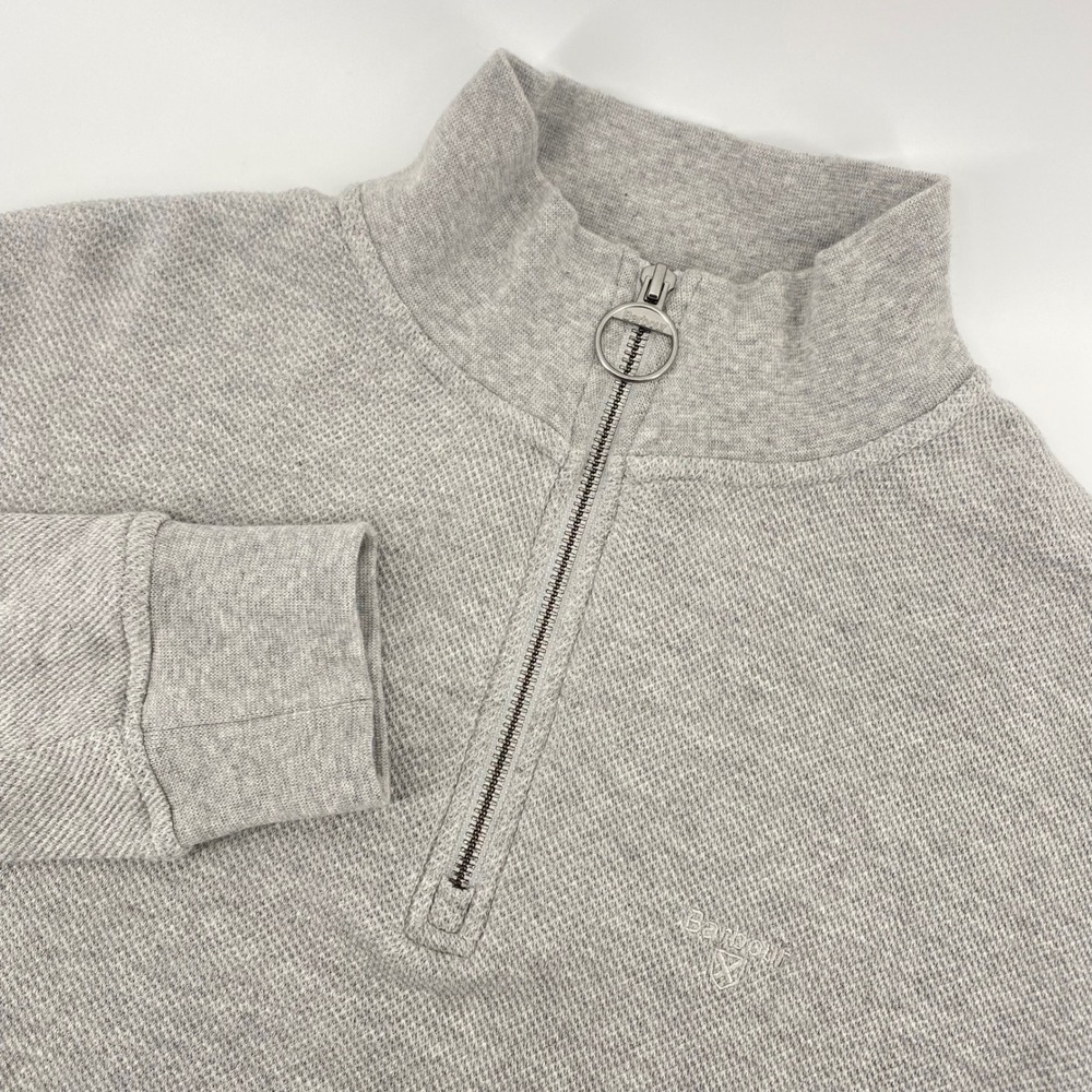Barbour Pique Interlock Quarter Zip Pullover Mens M Grey Knit Mock Neck Sweater